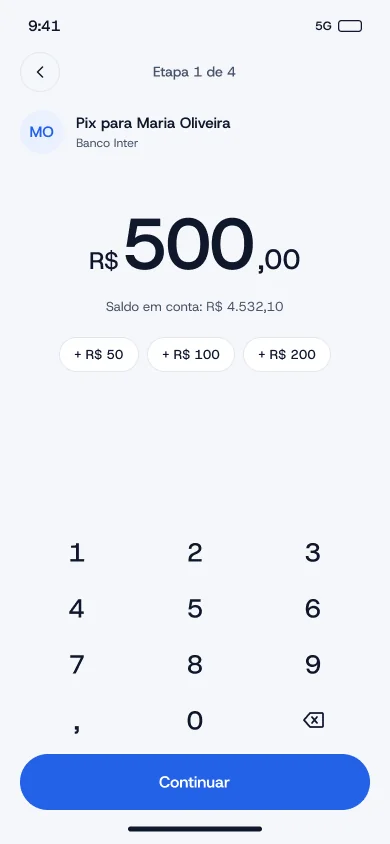 Tela de valor do Pix para Maria Oliveira